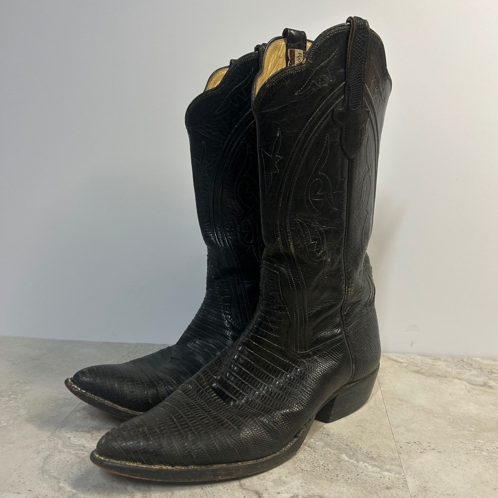 Rios of Mercedes Lizard Skin Western Cowboy Boots Black Mens Size 12 Exotic